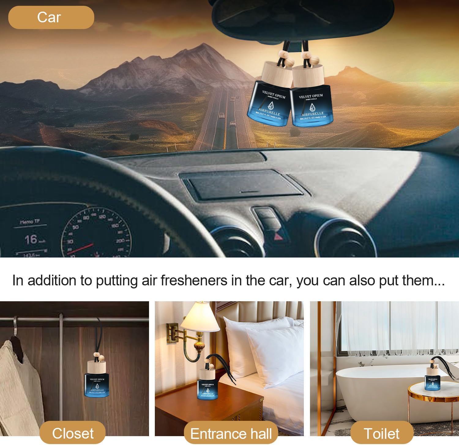 Amber Vanilla Hanging Car Air Freshener | Soft Amber & Warm Vanilla