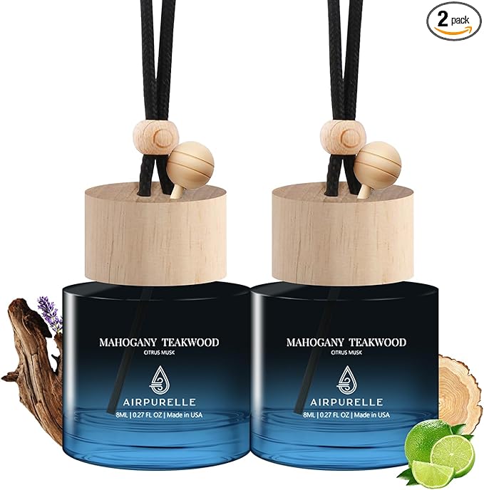 Mahogany Teakwood Hanging Car Air Freshener | Deep Wood & Musk