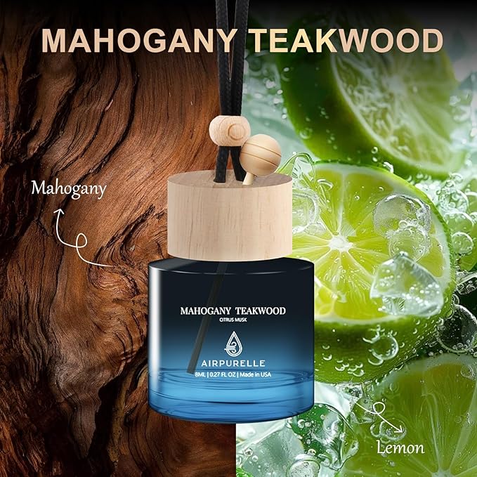 Mahogany Teakwood Hanging Car Air Freshener | Deep Wood & Musk
