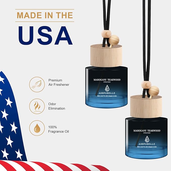 Mahogany Teakwood Hanging Car Air Freshener | Deep Wood & Musk