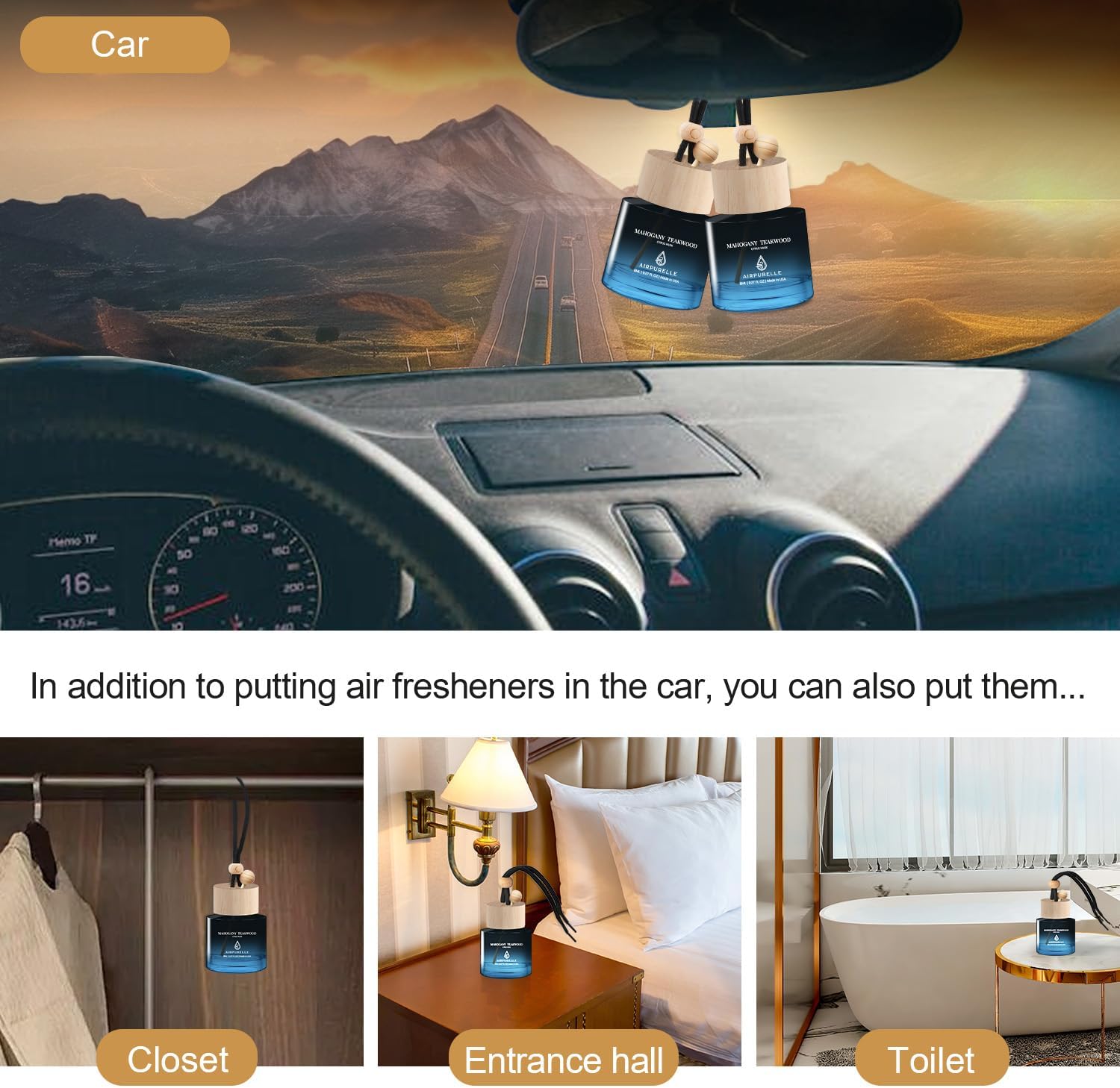 Mahogany Teakwood Hanging Car Air Freshener | Deep Wood & Musk