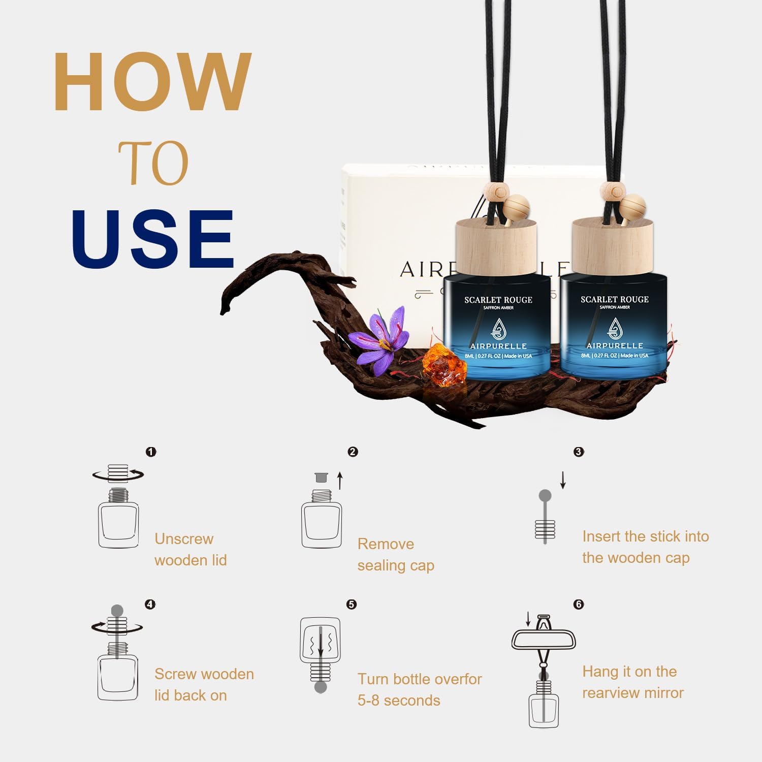 Saffron Amber Hanging Car Air Freshener | Bold & Sweet Aromatic Blend