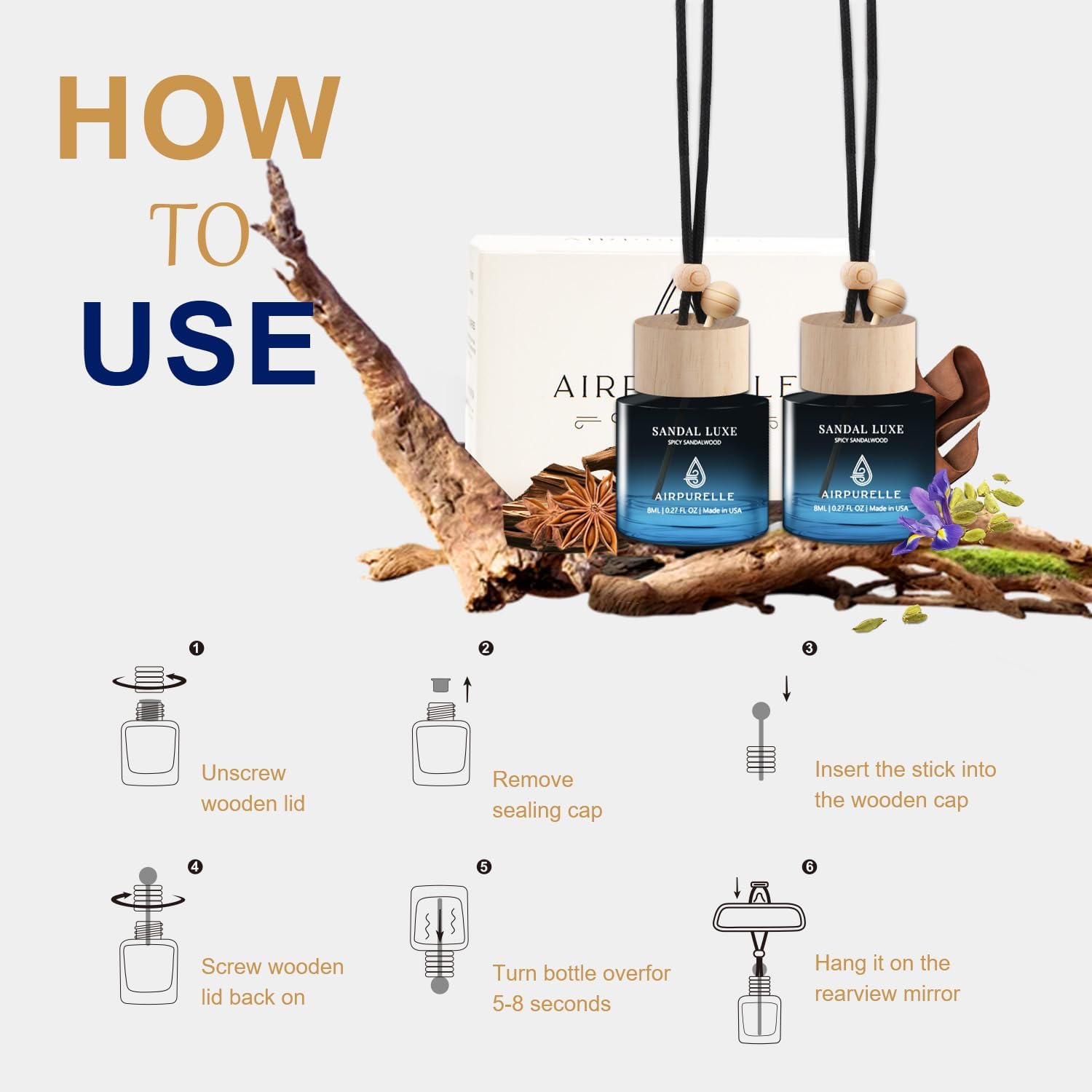 Spicy Sandalwood Hanging Car Air Freshener | Bold & Woody Earth