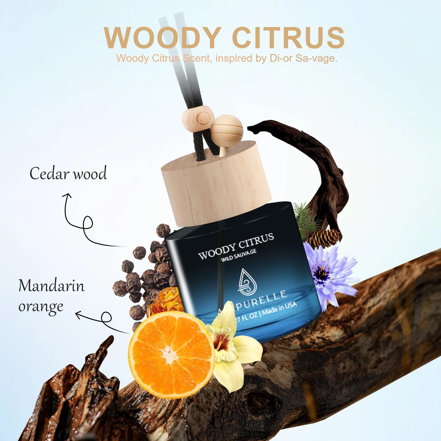 Woody Citrus Hanging Car Air Freshener | Fresh Citrus with a Woody Kick