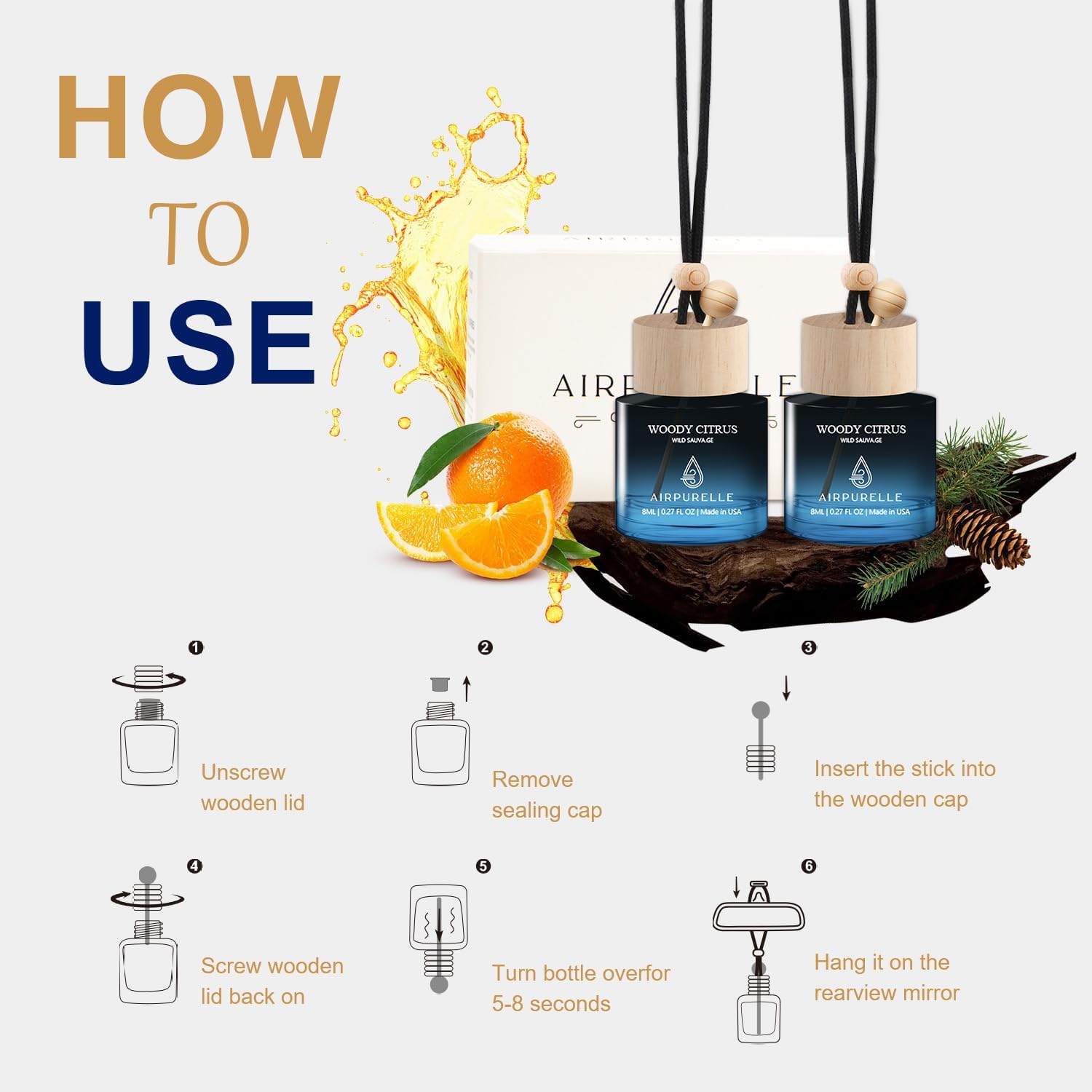 Woody Citrus Hanging Car Air Freshener | Fresh Citrus with a Woody Kick