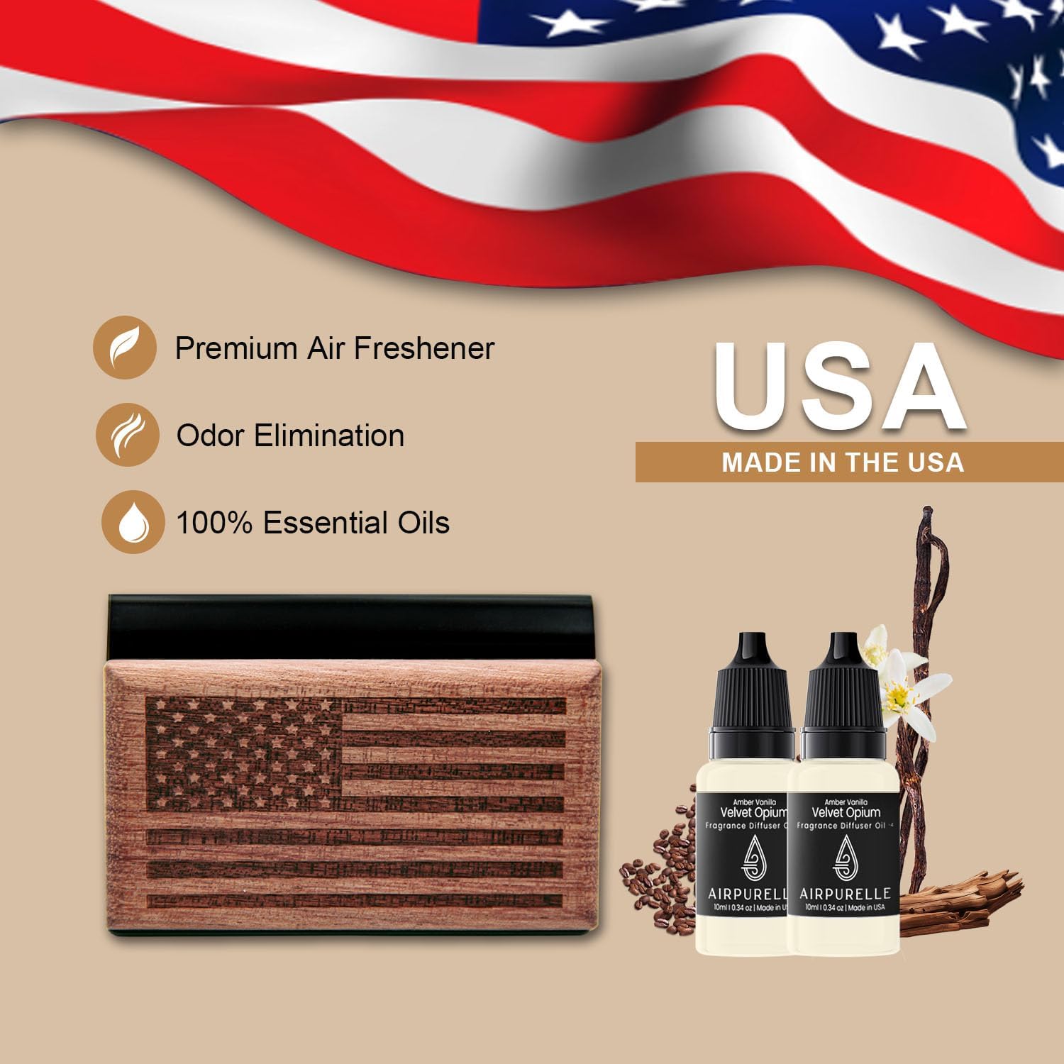 Amber Vanilla Wooden Car Air Freshener | Sweet & Warm Notes