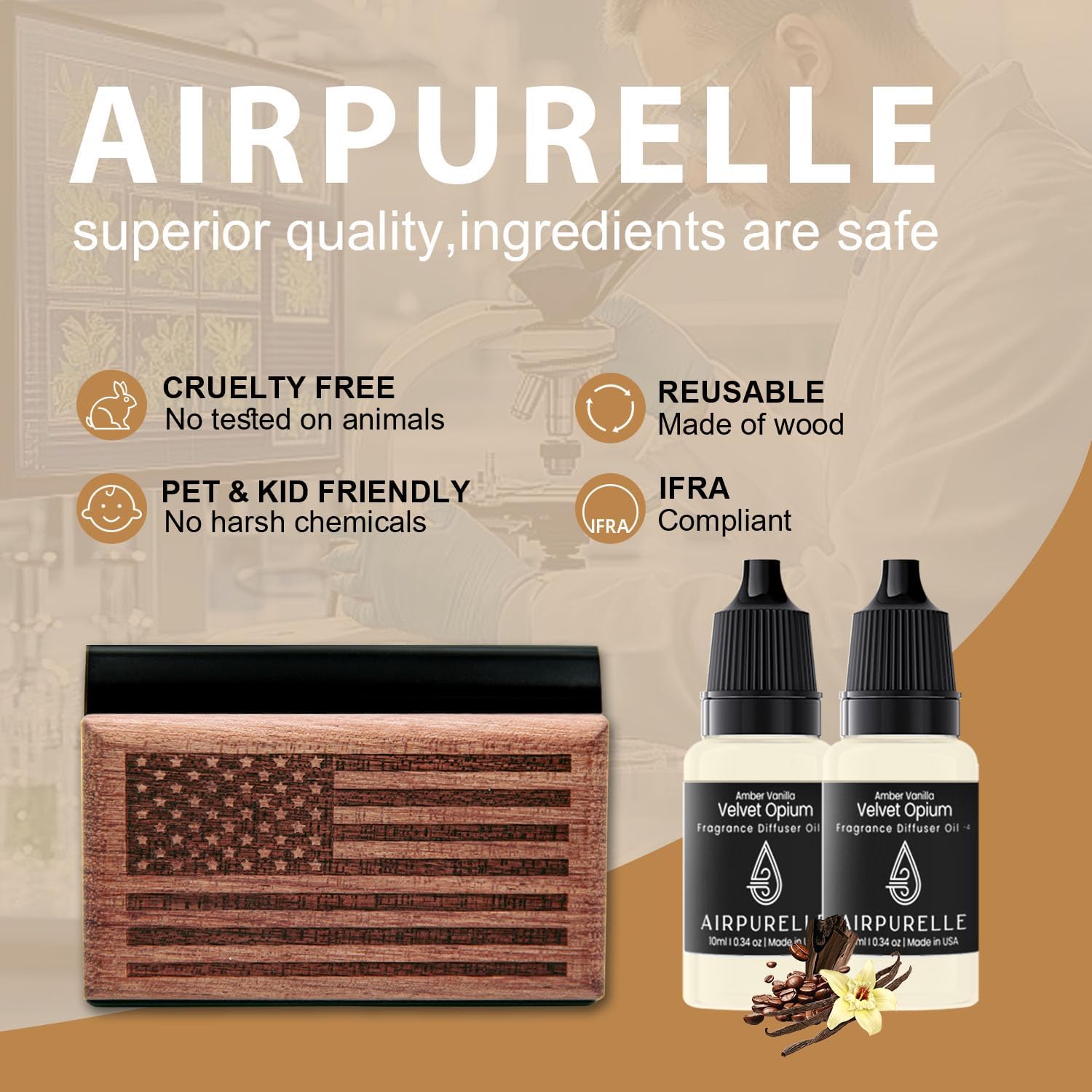 Amber Vanilla Wooden Car Air Freshener | Sweet & Warm Notes