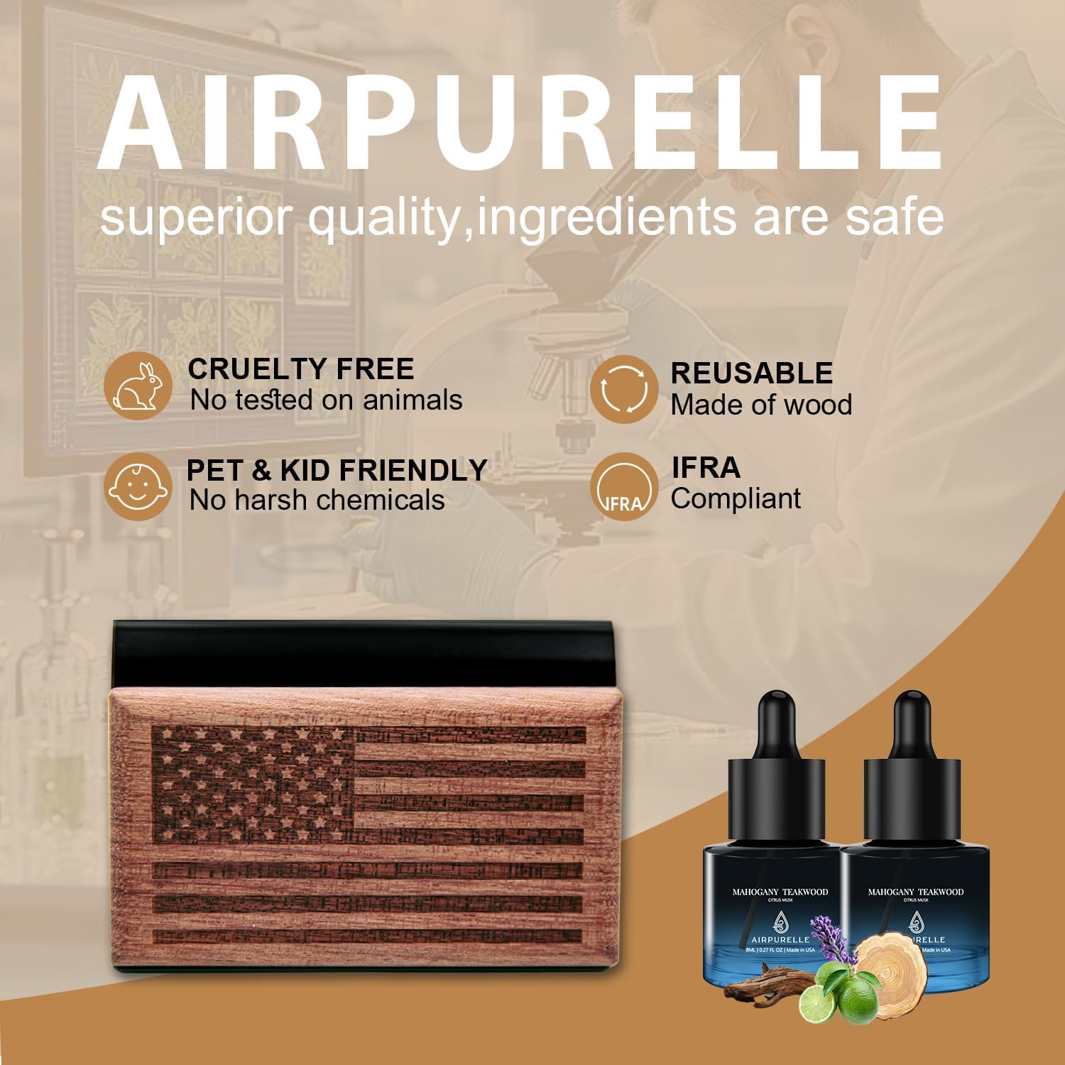 Mahogany Teakwood Wooden Car Air Freshener | Deep Citrus Musk Blend