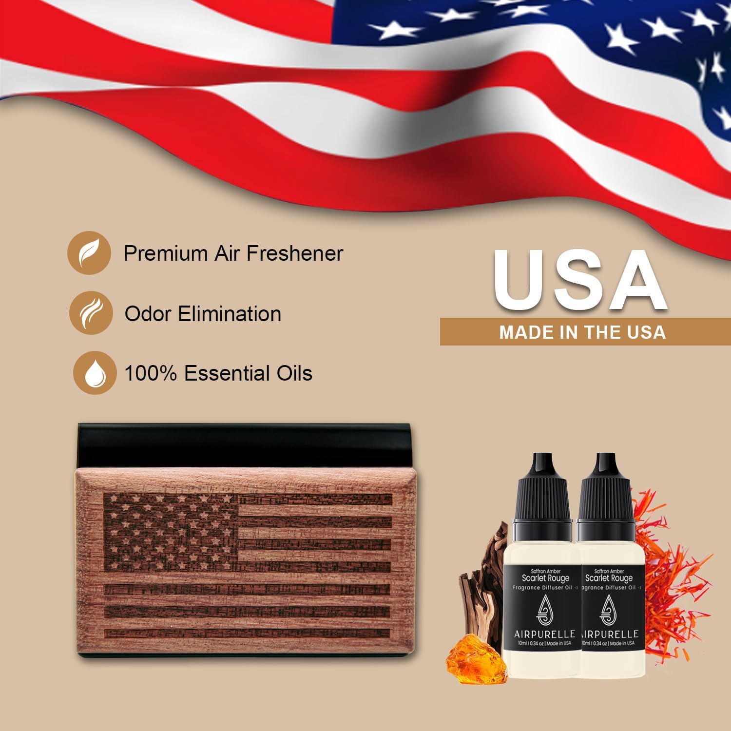 Saffron Amber Wooden Car Air Freshener | Bold & Sophisticated Scent